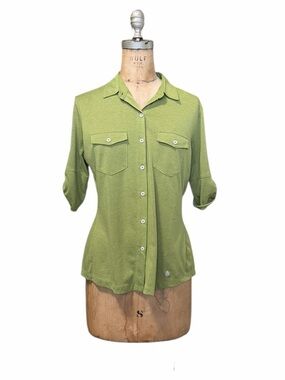 Stio Divide Green Button-Front Women's Shirt - Versatile Stretch Knit Top Size M